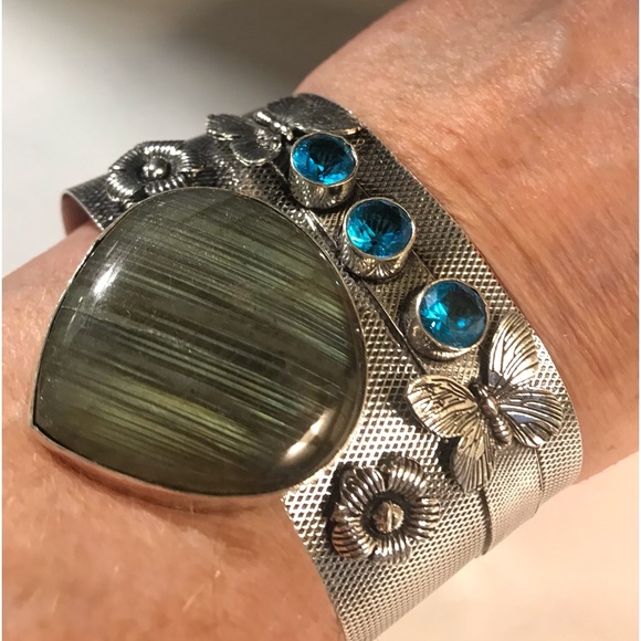 Labradorite Blue Topaz 925 Sterling Silver Cuff Bracelet